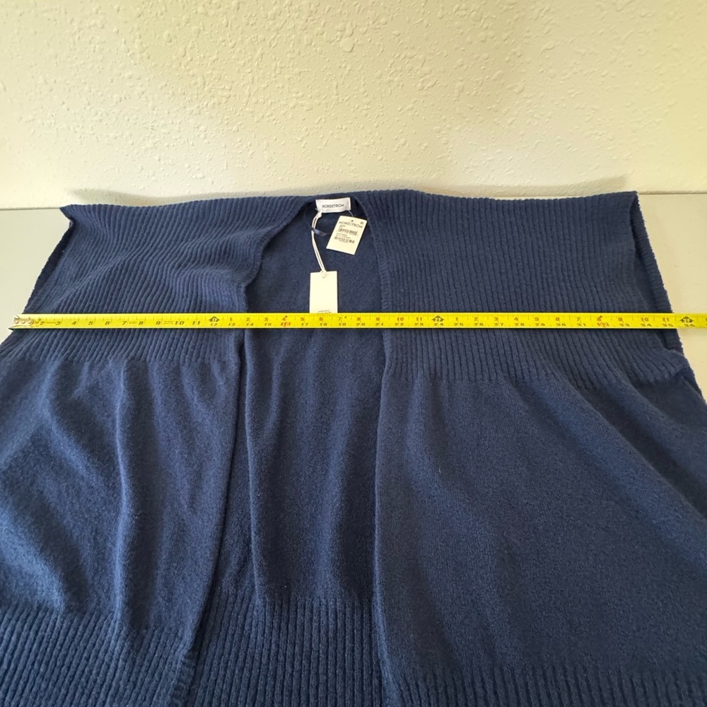 Nordstrom Ribbed Blue Stretch Polyester Blend Ruana Poncho Size OS New - Picture 11 of 15